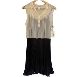 NWT Ali Ro 100% Silk Pleated Dress Size 8 Dove Black Luxury Bloomingdales $325